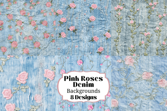 8 Pink Roses Denim Seamless Backgrounds for Your Projects