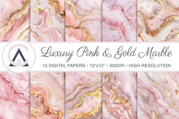 Luxury Pink and Gold Marble Digital Paper Backgrounds