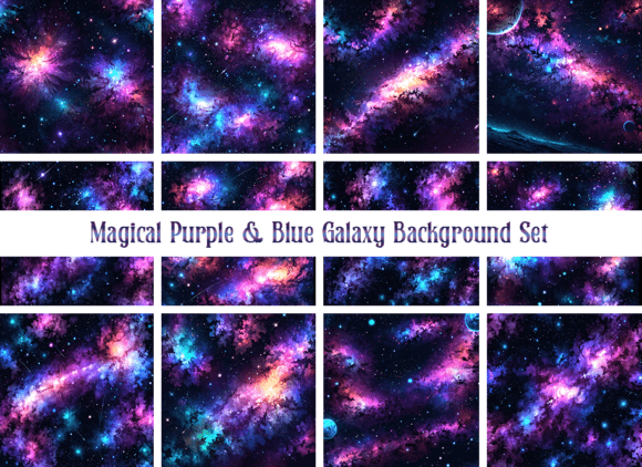 Transform Your Designs with Magical Purple & Blue Galaxy Backgrounds
