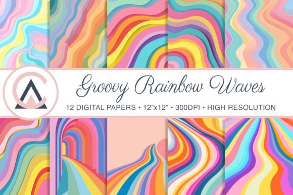 Unleash Vibrant Energy: Rainbow Retro Groovy Waves Backgrounds