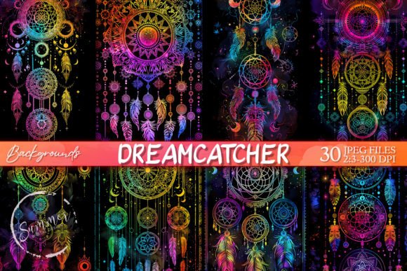 Vibrant Rainbow Dreamcatchers Card Backgrounds for Creative Projects